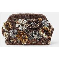 Accessorize 3D Floral Embellished Clutch Bag - Brown