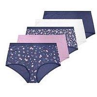 Yours Curve 5 Pack Floral Stars Full Briefs - Pink