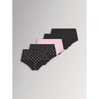 Yours Women'S Curve 5 Pack Heart Print Full Briefs - Pink/Black