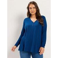 Yours Curve Henley Rib Swing Top - Blue