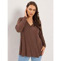 Yours Curve Henley Swing Top - Brown