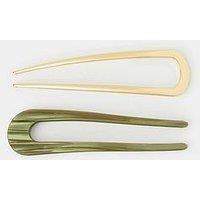 Accessorize Sheeny Metal French Hair Pin Set 2 Pack - Green
