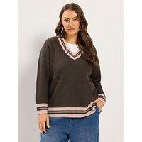 Yours Curve Tennis Jumper - Brown