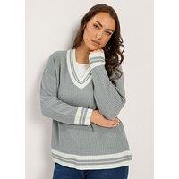 Yours Curve Knitted Tennis Jumper - Grey/White