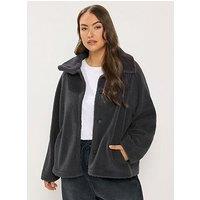 Yours Curve Funnel Neck Borg Jacket - Grey
