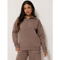 Pixiegirl Petite Funnel Neck Zip Sweatshirt - Brown