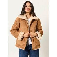 Fatface Womens Shearling Look Lined Zip Jacket - Brown