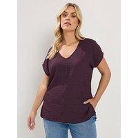 Yours Curve Textured Grown On Sleeve T-Shirt - Purple