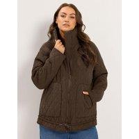 Yours Womens Curve Quilted High Collar Jacket - Brown