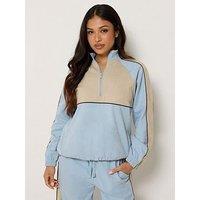 Pixiegirl Petite Colour Block Zip Sweatshirt - Blue/Brown