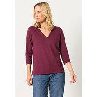 Fatface Women'S Aster 3/4 Sleeve V-Neck T-Shirt - Purple