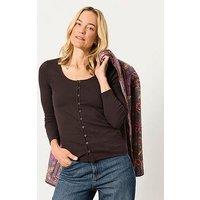 Fatface Women'S Bethan Ribbed Button Front Long Sleeve Top - Brown