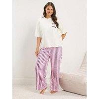 Yours Curve 'In Bed By 9Pm' Pyjama Set - Cream