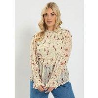 Yours Curve Ruched Floral Blouse - White