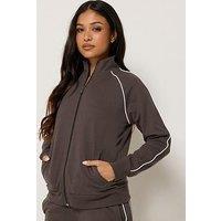 Pixiegirl Petite Contrast Piping Zip Thru Jacket - Brown