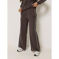 Pixiegirl Petite Contrast Piping Wide Leg Jogger - Brown