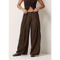 Pixiegirl Petite Wrap Pleat Wide Leg Trrouser - Brown