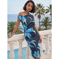 Roman Dusk Floral Asymmetric Midi Dress