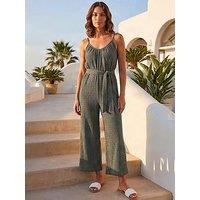 Roman Petite Textured Cropped Jumpsuit