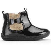 Start-Rite Girls' Patent T-Bar Boots With Metallic Gold Panels - Black