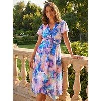 Roman Petite Twist Front Dobby Print Dress