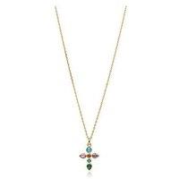 The Love Collection Gold Plated Sterling Silver Rainbow Cz Cross Necklace