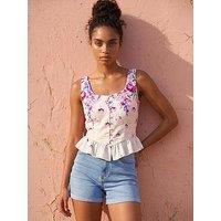 Roman Dusk Floral Button Front Blouse