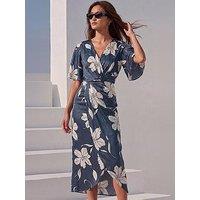 Roman Floral Print Wrap Twist Dress