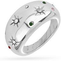 The Love Collection Stainless Steel Dome Bombe Cz Set Ring