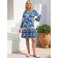Roman Floral Print Border Tunic Dress