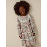 Monsoon Girls Solstce Tiered Lace Trim Dress - Green