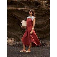 Mint Velvet Rust Red Lace Detail Midi Dress - Brown