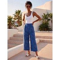 Roman Textured Floral Cropped Wide Leg Trouser