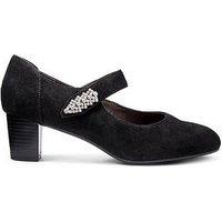Hotter Duet Wide Fit Embellished Strap Block Heel - Black