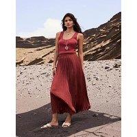Mint Velvet Rust Crinkle Maxi Skirt - Red