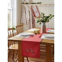 Catherine Lansfield 100% Cotton Christmas Holly Stripe Runner Cream
