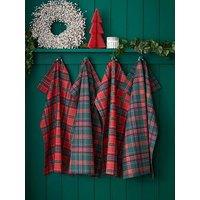Catherine Lansfield 100% Cotton Christmas Tartan Check Tea Towels 4 Pack