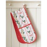Catherine Lansfield 100% Cotton Christmas Holly Stripe Double Oven Glove