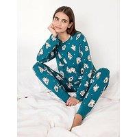 Chelsea Peers Halloween Ghost Print Long Pyjama Set - Teal