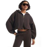River Island Womens Bubble Hem Zip Through Hoodie - Brown