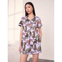 Chelsea Peers Starry Leopard Print Button Up Short Pyjama Set - Lilac