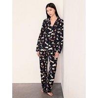 Chelsea Peers Cotton Halloween Dogs Print Long Pyjama Set - Navy