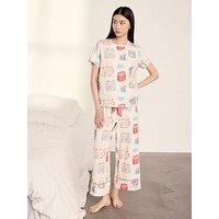 Chelsea Peers Cotton Tea Party Print Long Pyjama Set - Off White