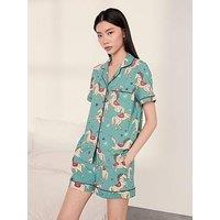 Chelsea Peers Cotton Carousel Horse Print Short Pyjama Set - Teal