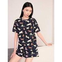 Chelsea Peers Cotton Halloween Dogs Print Short Pyjama Set - Navy