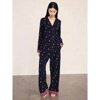 Chelsea Peers Cotton Starlight Print Long Pyjama Set - Navy