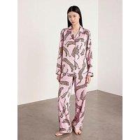 Chelsea Peers Satin Lino Leopard Print Long Pyjama Set - Pink