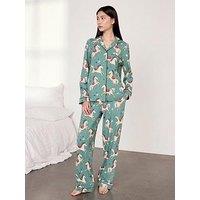 Chelsea Peers Cotton Carousel Horse Print Long Pyjama Set - Teal