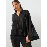 Allsaints Minna Sheer Frill Shirt - Black