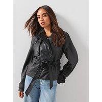 Allsaints Okena Cropped Leather Jacket - Black